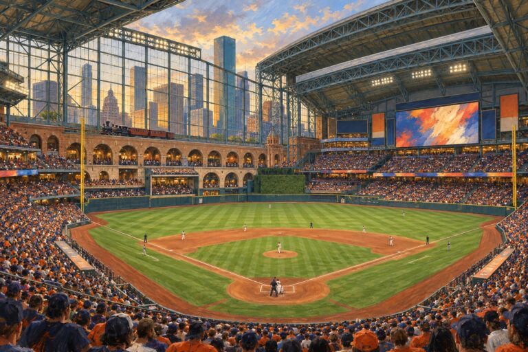 Oil painting of Daikin Park on baseball game day