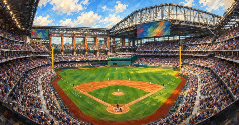 Editorial oil painting of Globe Life Field in Arlington