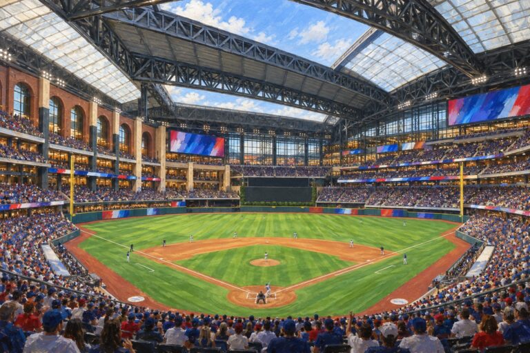 Oil painting of Globe Life Field on baseball game day