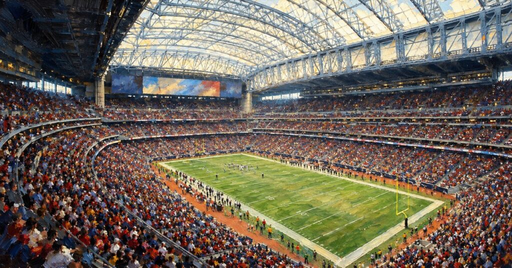 Editorial oil painting of Reliant Stadium in Houston