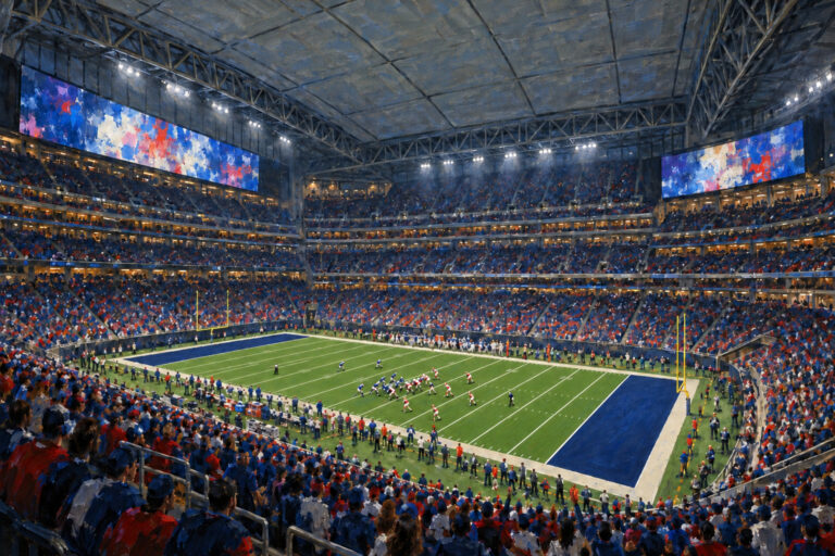 Oil painting of Reliant Stadium on game day
