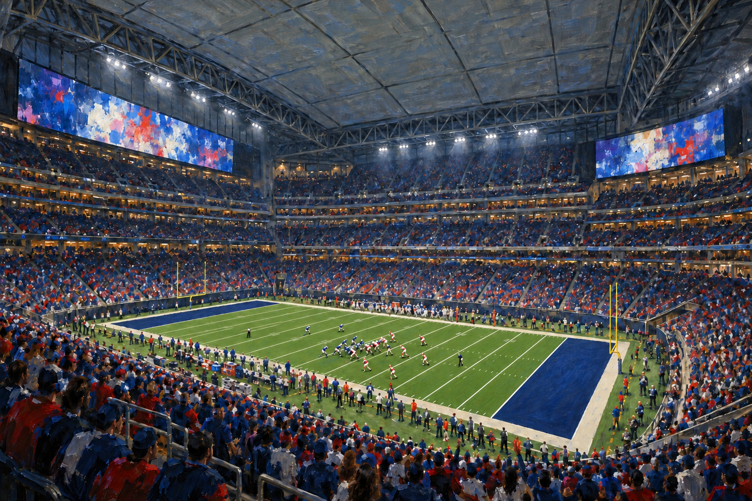 Oil painting of Reliant Stadium on game day