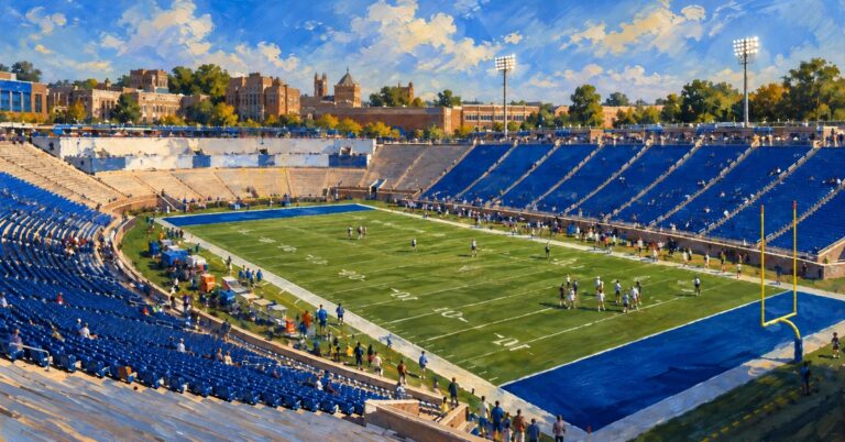 Editorial oil painting of Wallace Wade Stadium in Durham