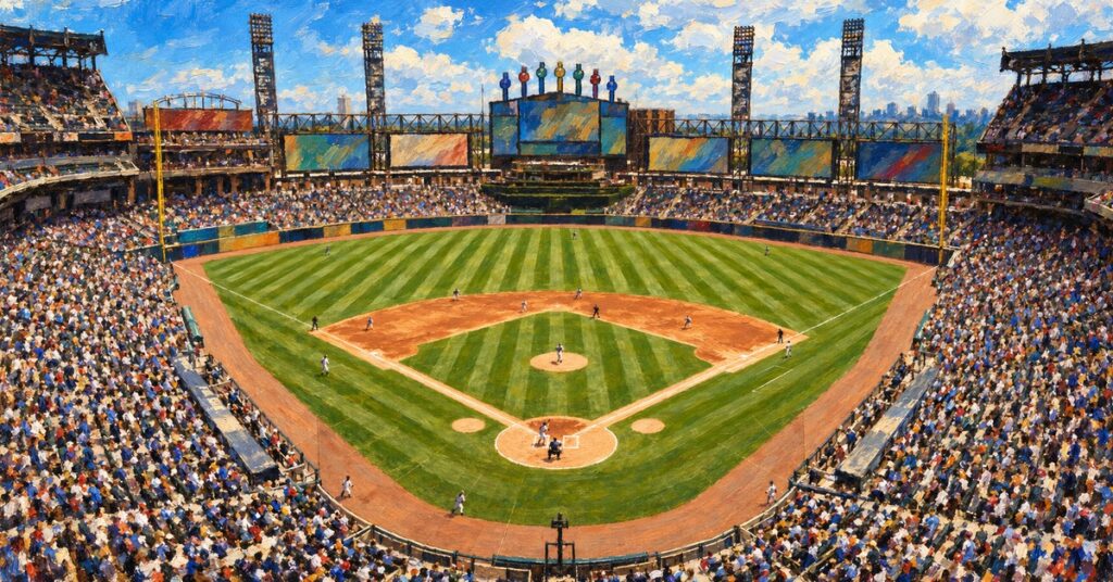 Editorial oil painting of Rate Field in Chicago