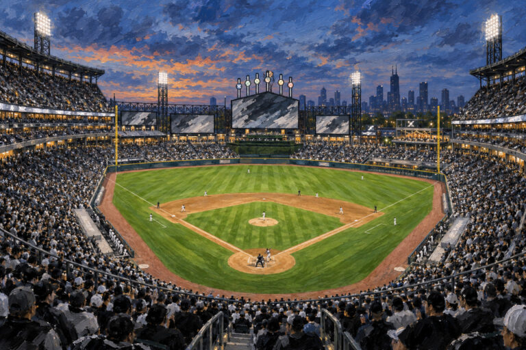 Oil painting of Rate Field on game day