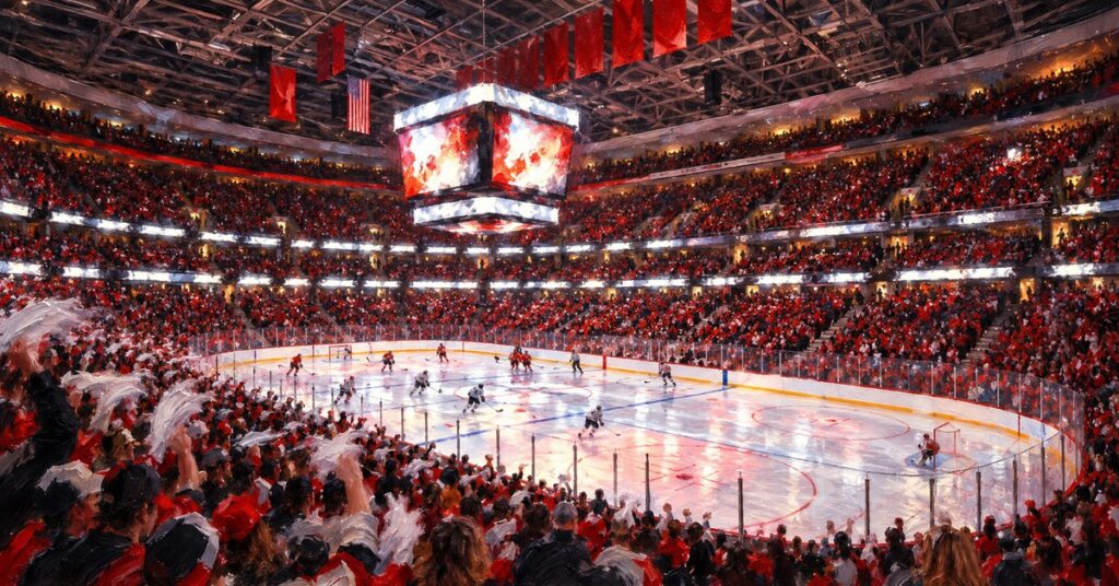 Editorial oil painting of Canadian Tire Centre in Ottawa