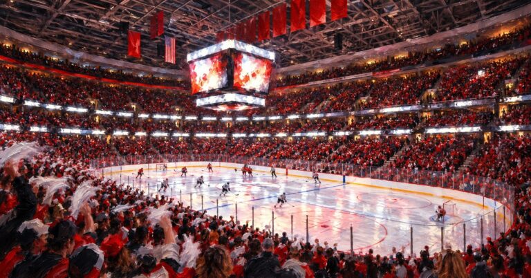 Editorial oil painting of Canadian Tire Centre in Ottawa