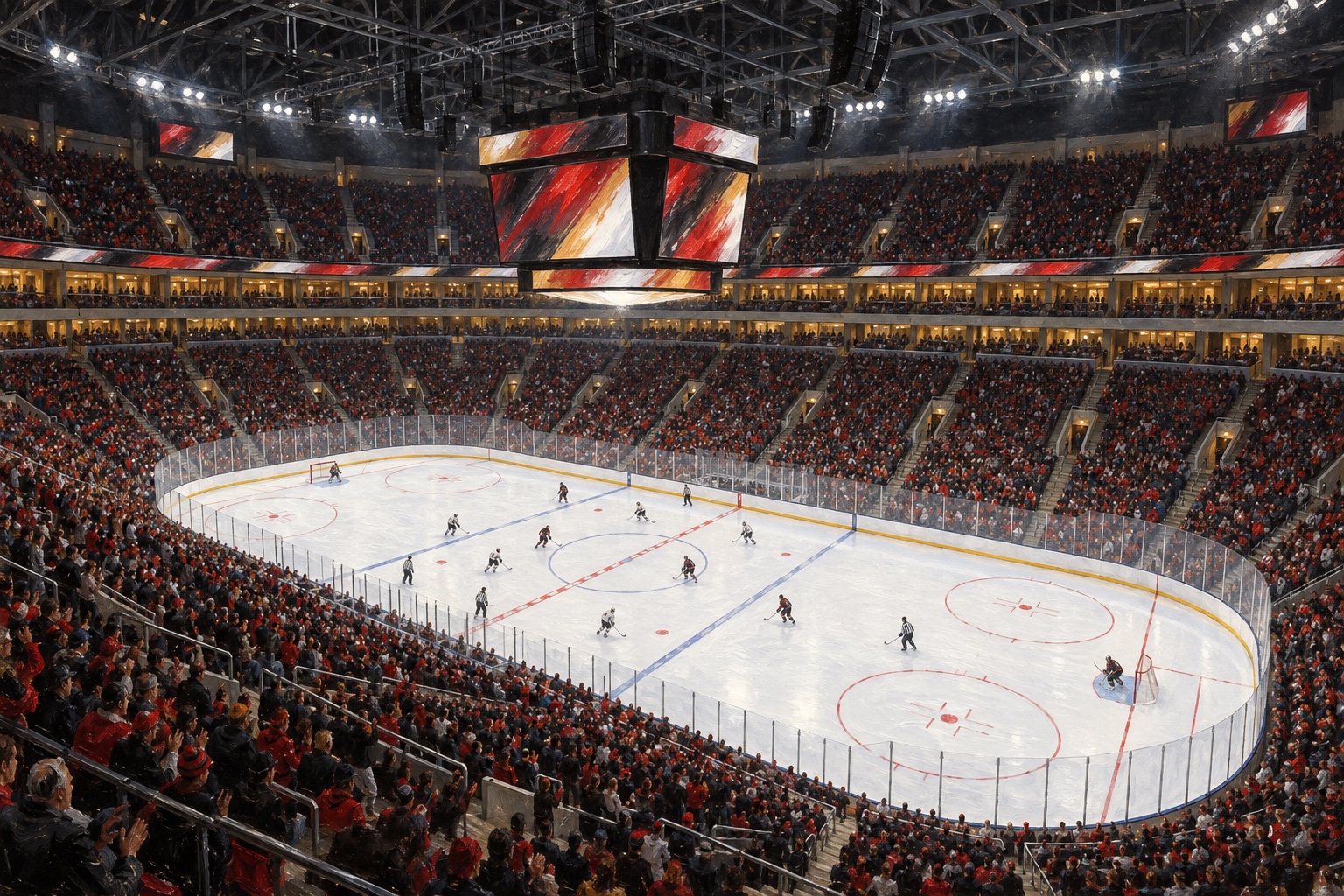 Illustrated interior of Canadian Tire Centre in Ottawa during a professional ice hockey game