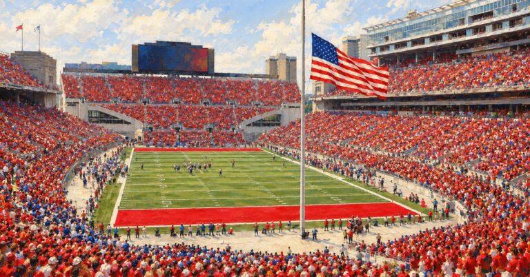 Editorial oil painting of Ohio Stadium in Columbus