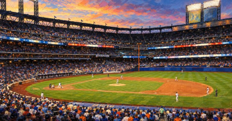 Editorial oil painting of the interior of Citi Field in Queens