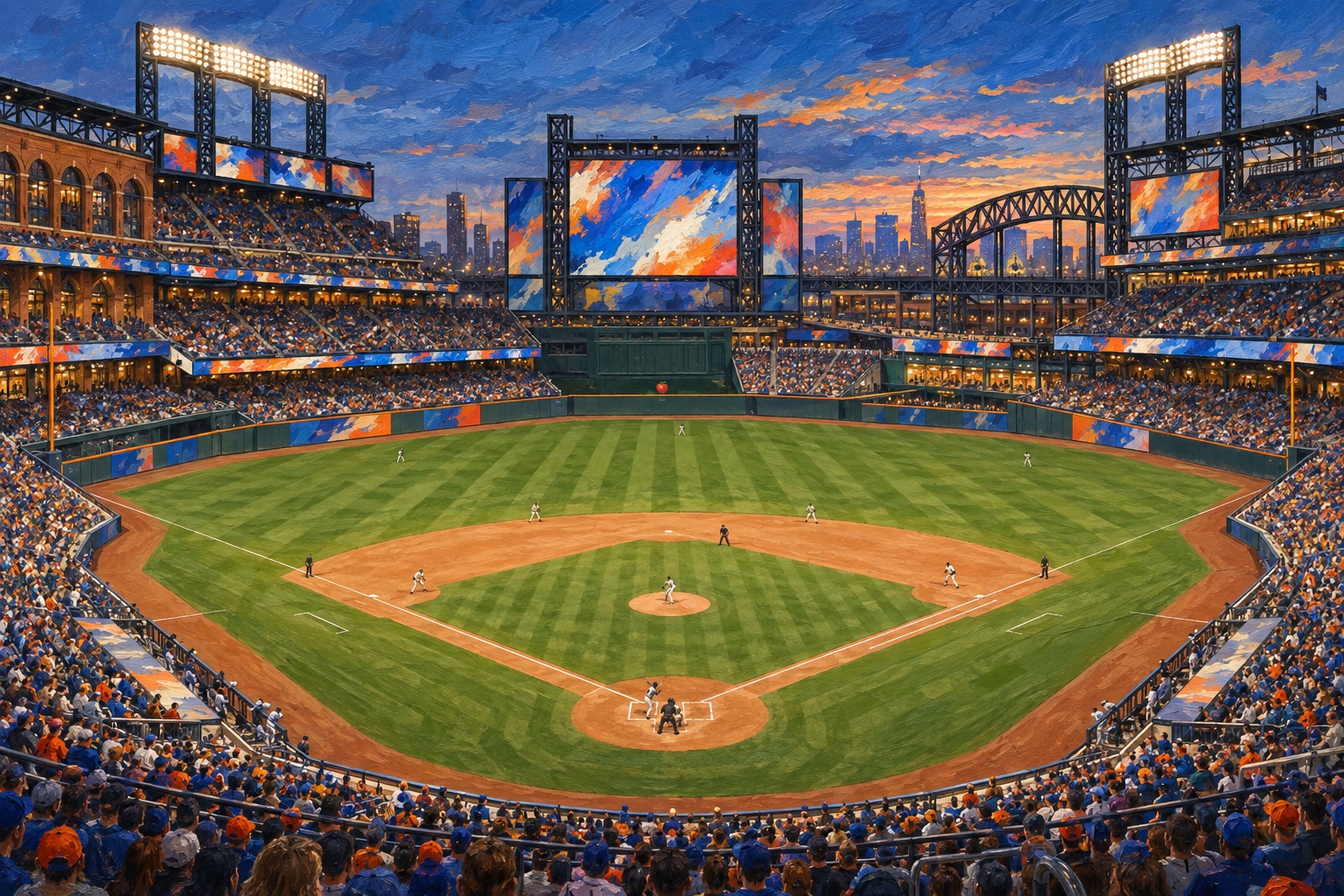 Oil painting of Citi Field on baseball game day