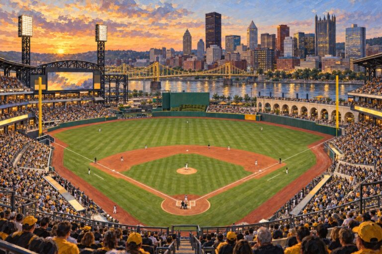 Oil painting of PNC Park on baseball game day