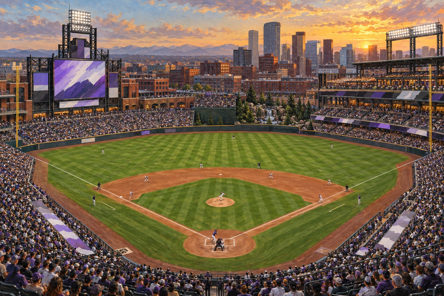 Oil painting of Coors Field on baseball game day