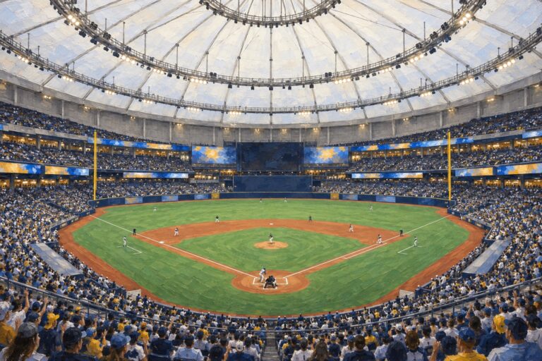Oil painting of Tropicana Field on baseball game day