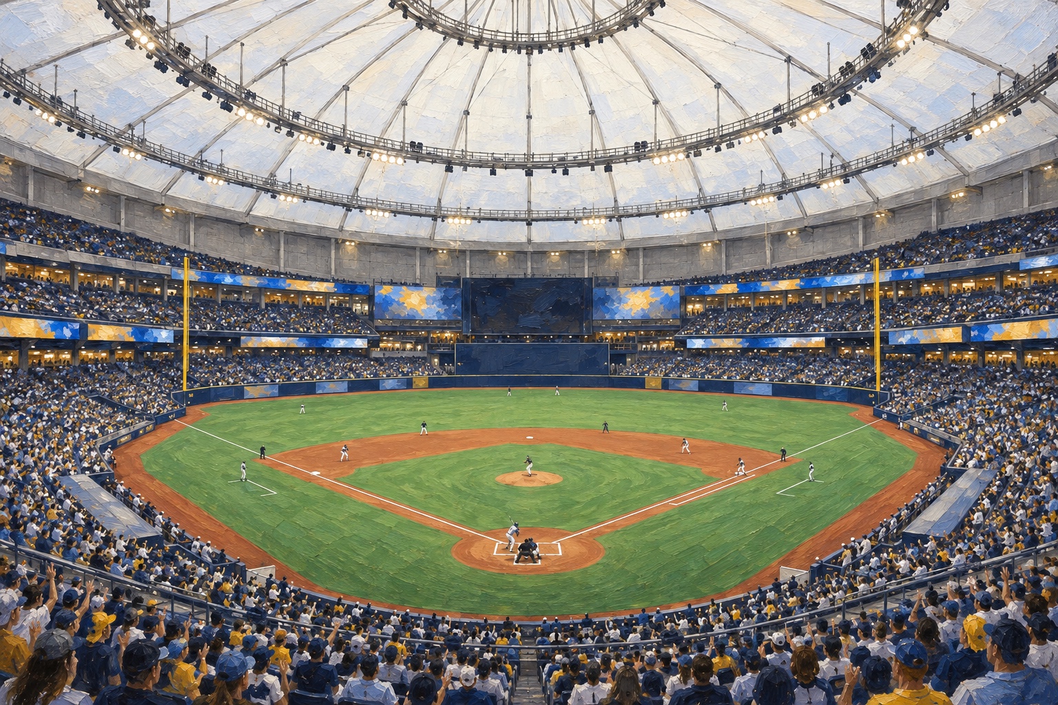 Oil painting of Tropicana Field on baseball game day