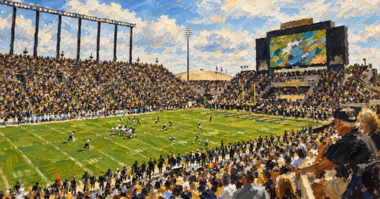 Editorial oil painting of Ross-Ade Stadium in West Lafayette