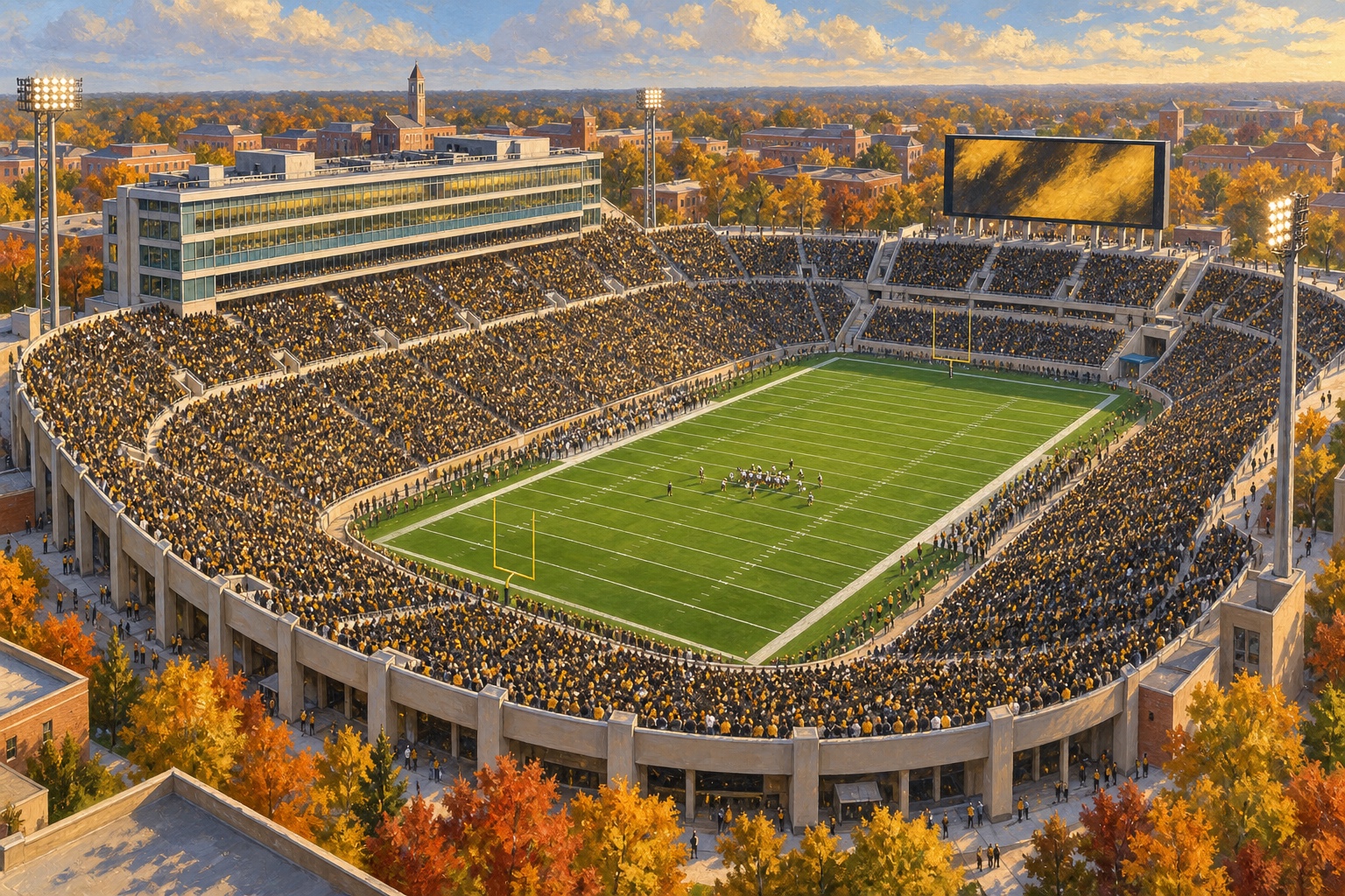 Oil painting of Ross-Ade Stadium in West Lafayette during a Purdue college football game