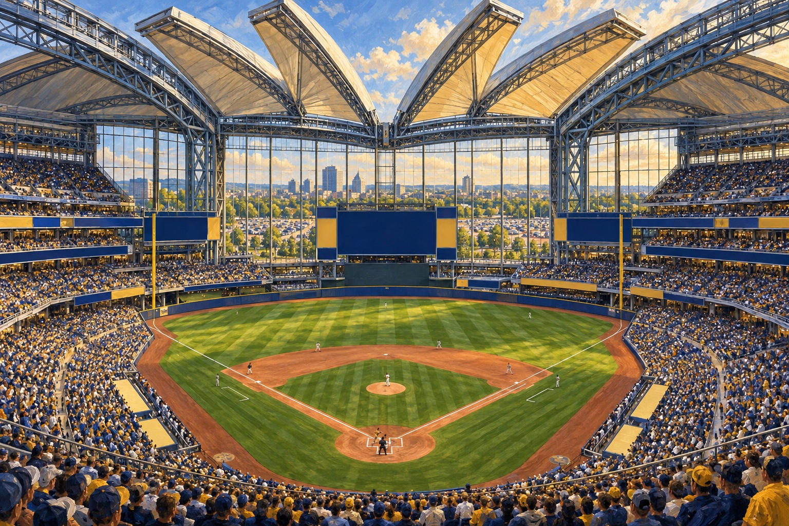 Oil painting of American Family Field on baseball game day