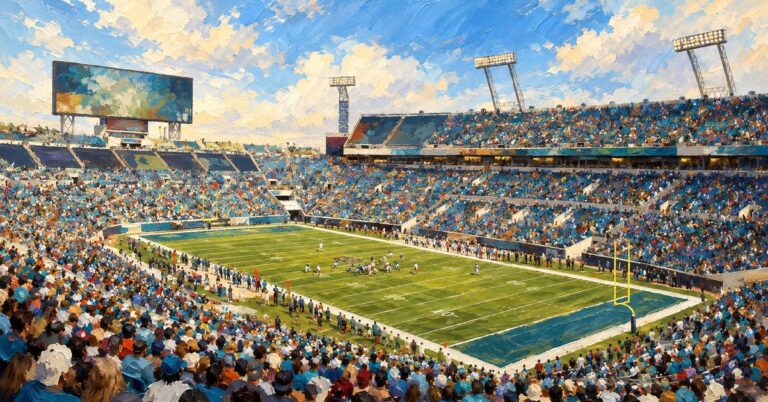 Editorial oil painting of EverBank Stadium in Jacksonville.