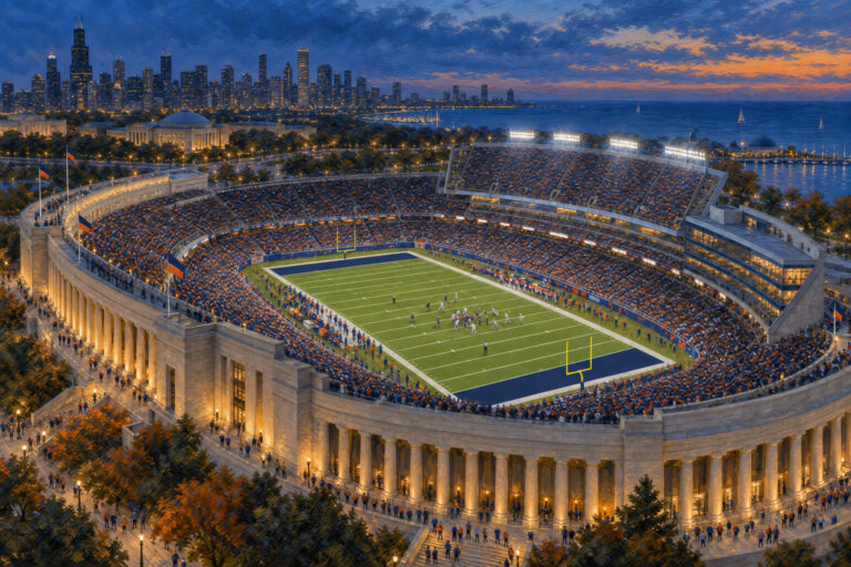 Oil painting of Soldier Field on game day
