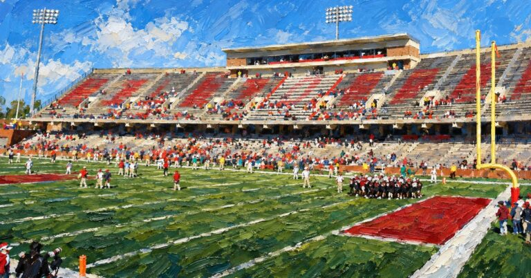 Editorial oil painting of Houchens Industries LT Smith Stadium in Bowling Green.