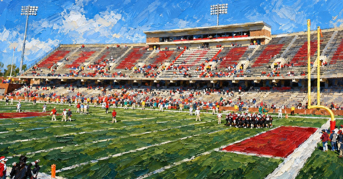 Editorial oil painting of Houchens Industries LT Smith Stadium in Bowling Green.