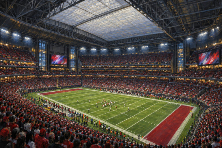 Oil painting of State Farm Stadium on game day