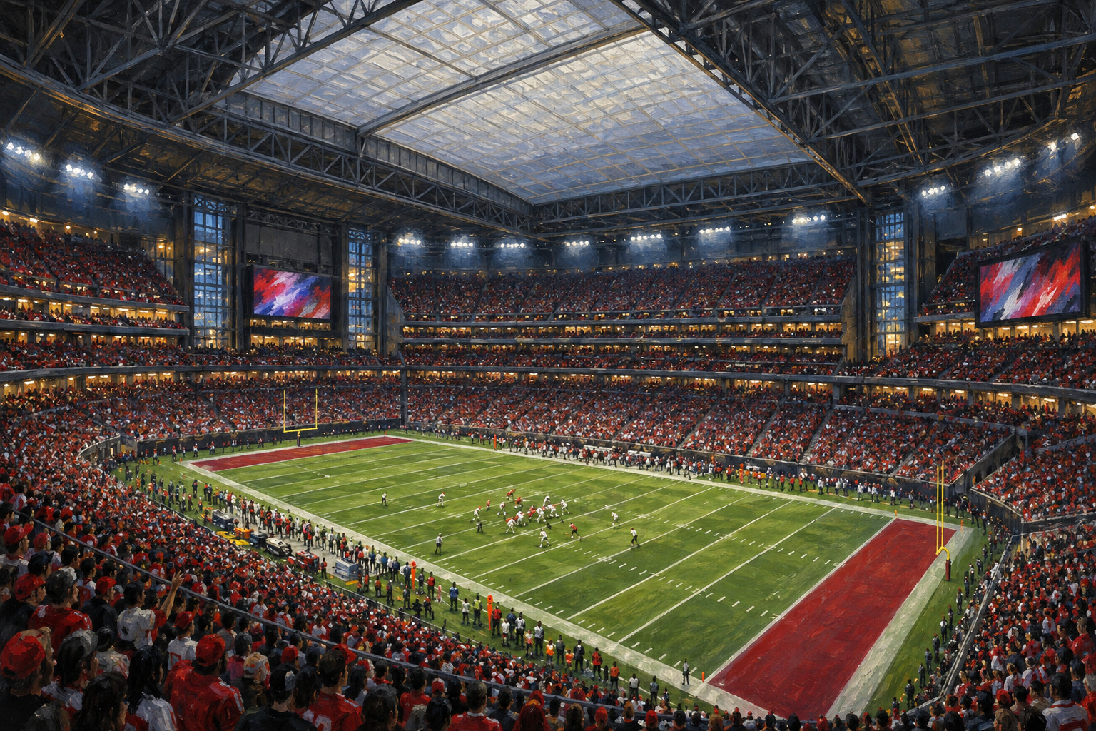 Oil painting of State Farm Stadium on game day