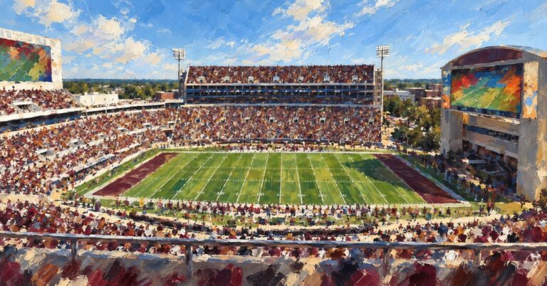 Editorial oil painting of Davis Wade Stadium in Starkville