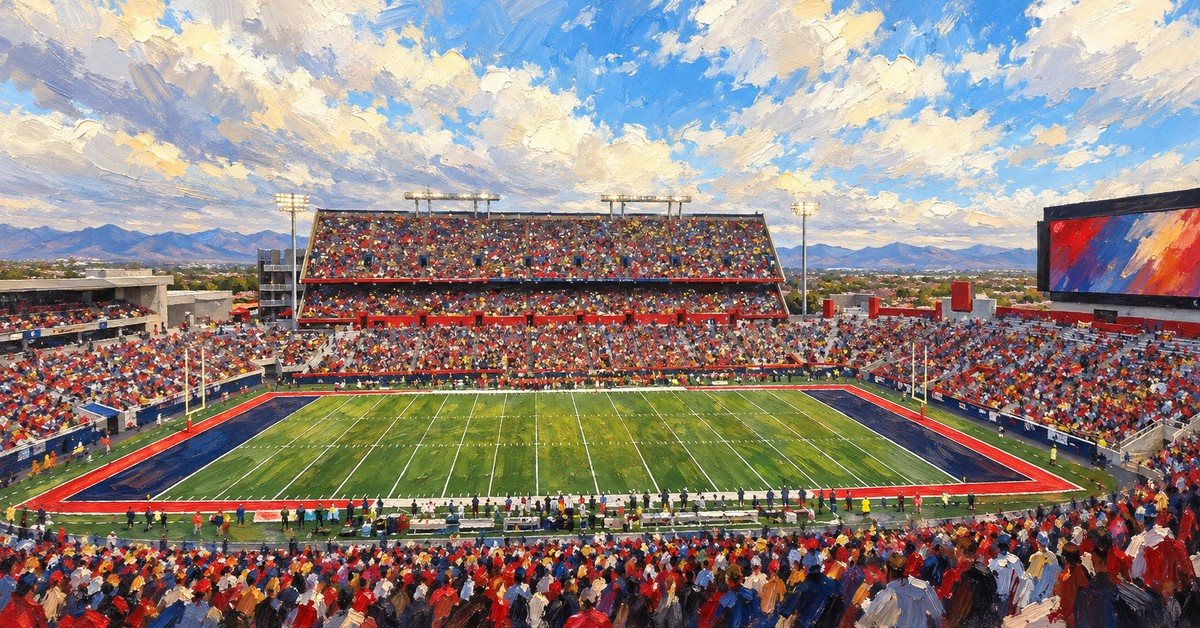 Editorial oil painting of Casino Del Sol Stadium in Tucson