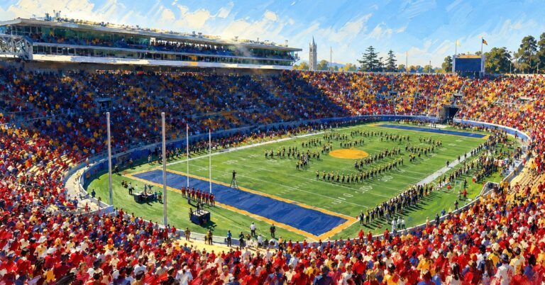 Editorial oil painting of California Memorial Stadium in Berkeley