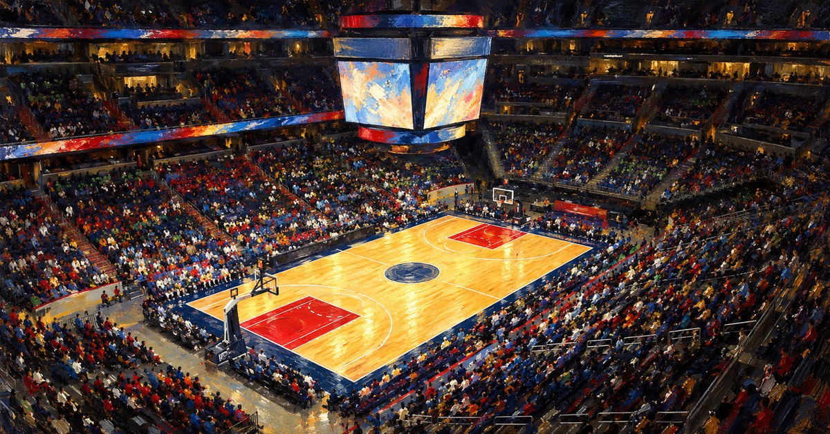 Editorial oil painting of Capital One Arena in Washington