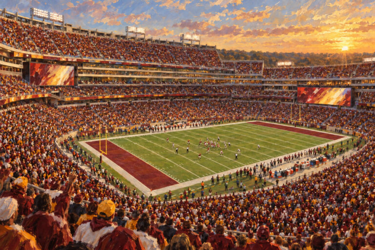 Oil painting of Northwest Stadium on game day