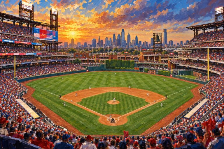 Oil painting of Citizens Bank Park on baseball game day