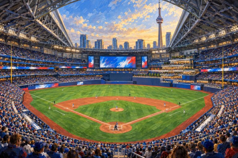 Oil painting of Rogers Centre on baseball game day