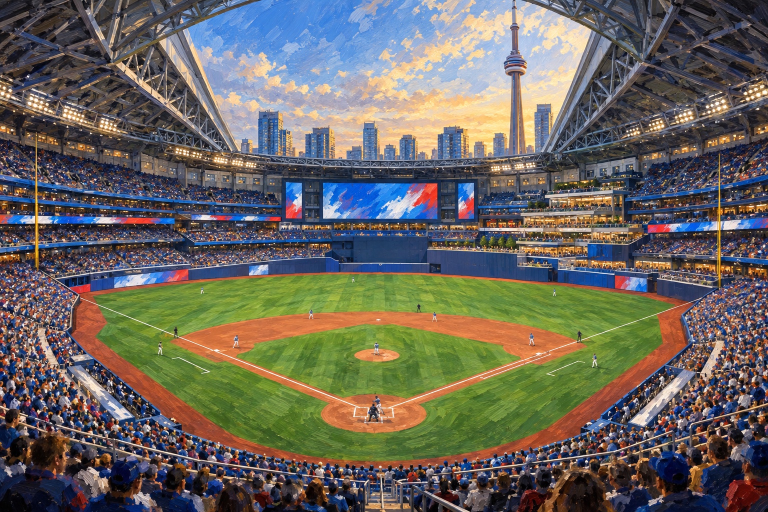 Oil painting of Rogers Centre on baseball game day