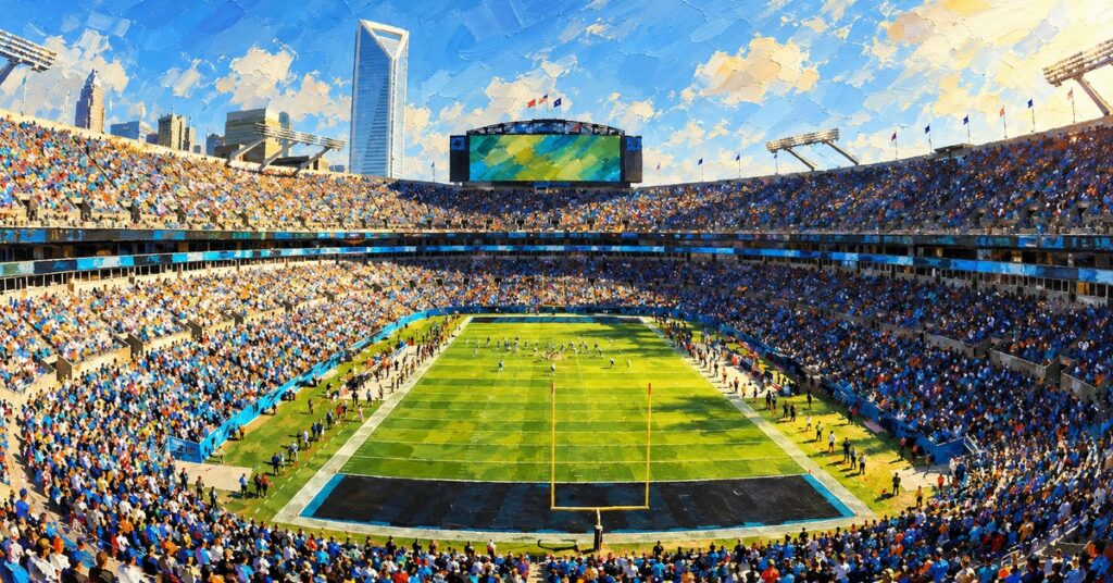 Editorial oil painting of Bank of America Stadium in Charlotte