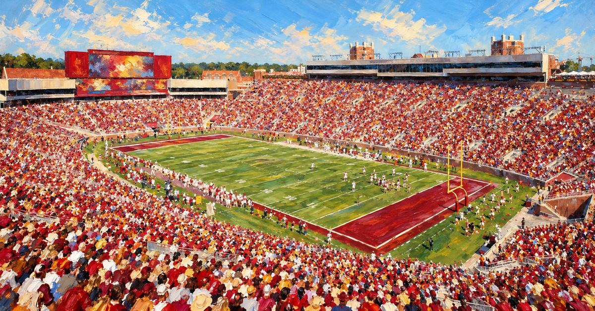 Editorial oil painting of Doak Campbell Stadium in Tallahassee
