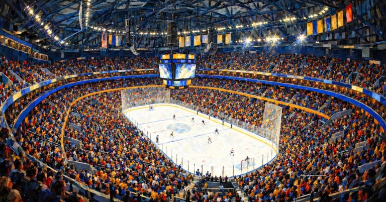 Editorial oil painting of KeyBank Center in Buffalo