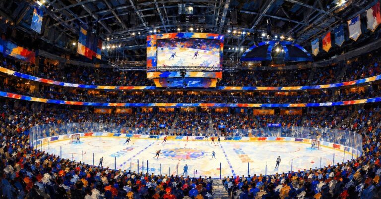 Editorial oil painting of Benchmark International Arena in Tampa