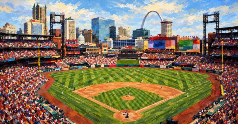 Editorial oil painting of Busch Stadium in St. Louis