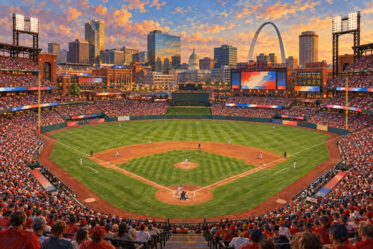 Oil painting of Busch Stadium on baseball game day