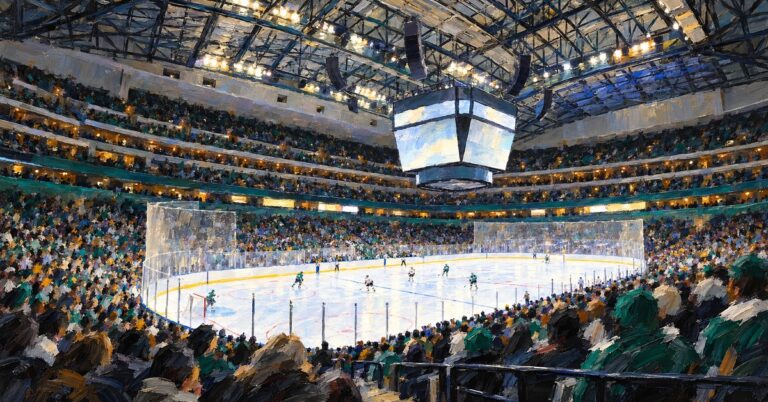 Editorial oil painting of American Airlines Center in Dallas