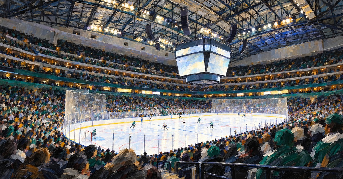 Editorial oil painting of American Airlines Center in Dallas
