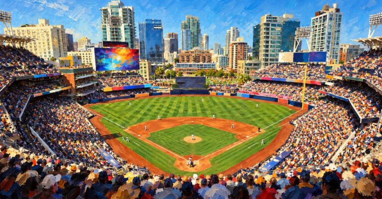 Editorial oil painting of Petco Park in San Diego