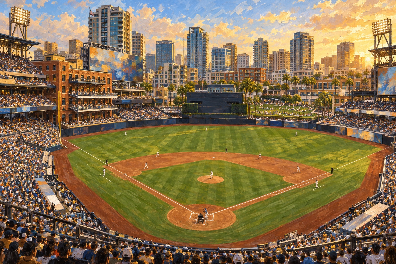 Oil painting of Petco Park on baseball game day
