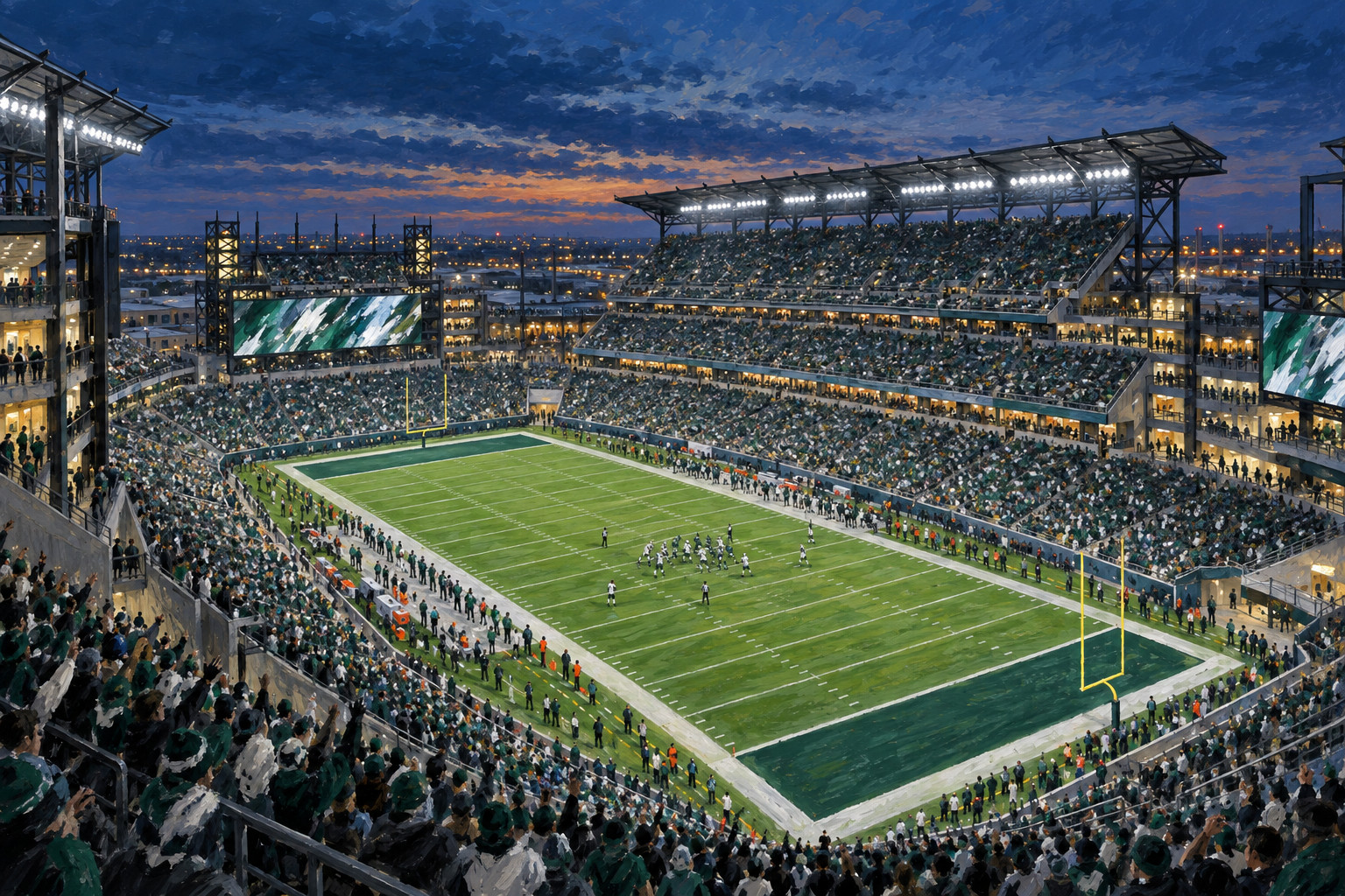Oil painting of Lincoln Financial Field in Philadelphia during a football game day