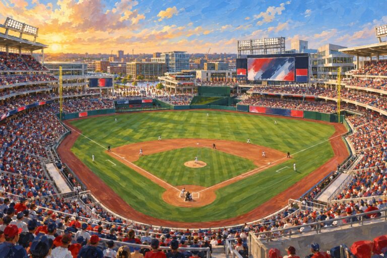 Oil painting of Nationals Park on baseball game day