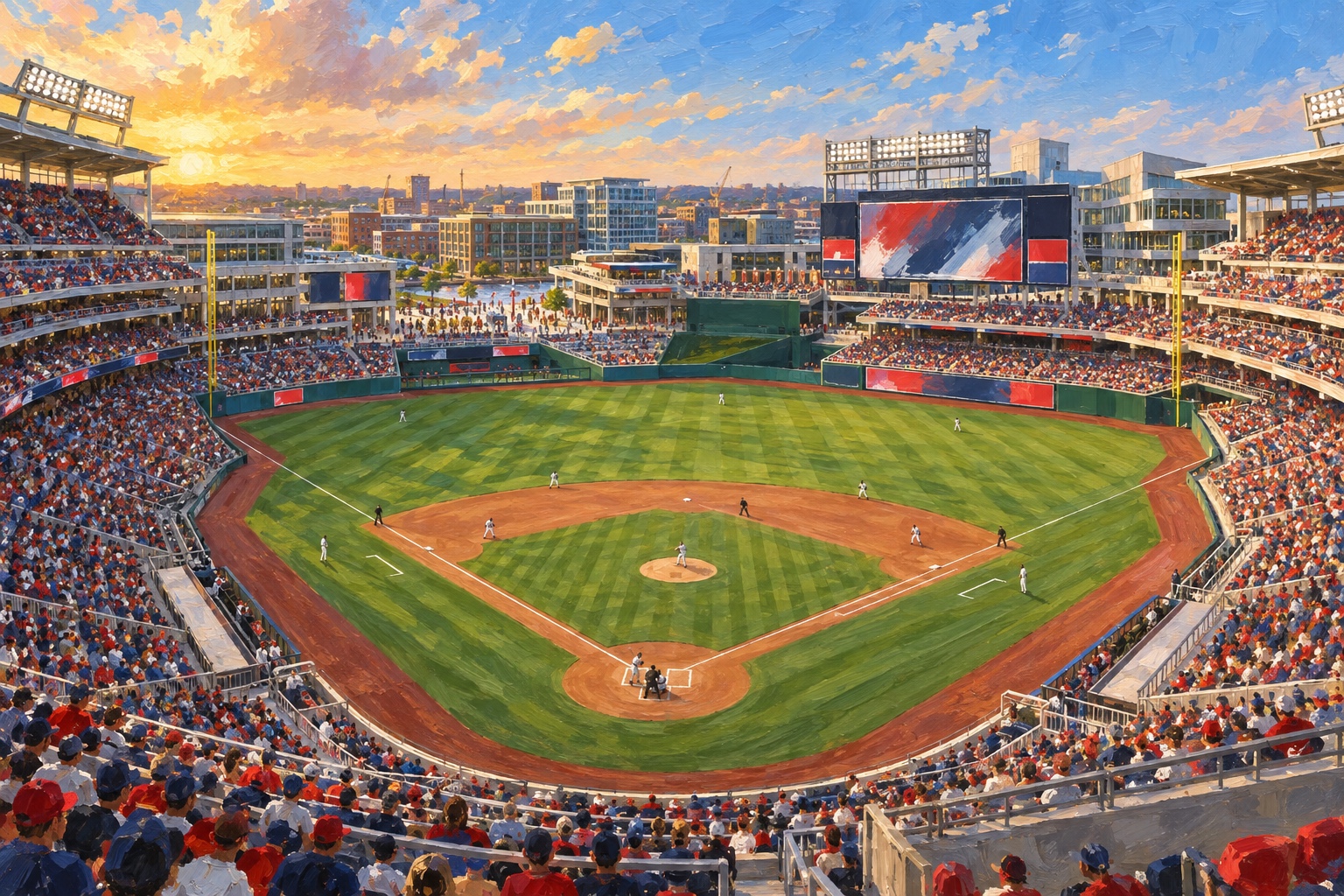 Oil painting of Nationals Park on baseball game day