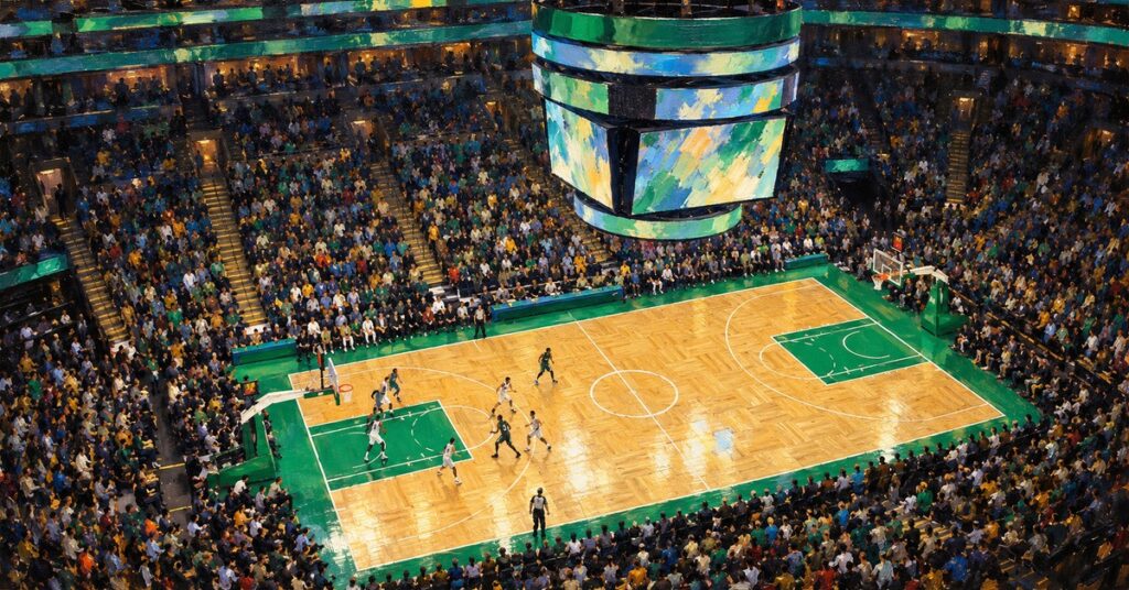 Editorial oil painting of TD Garden in Boston